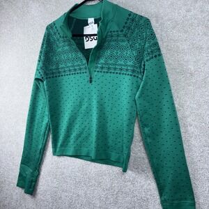 DSG 1/4 Zip Women Small Seamless Green Fair Isle Workout Ski Shirt Long Slv NEW